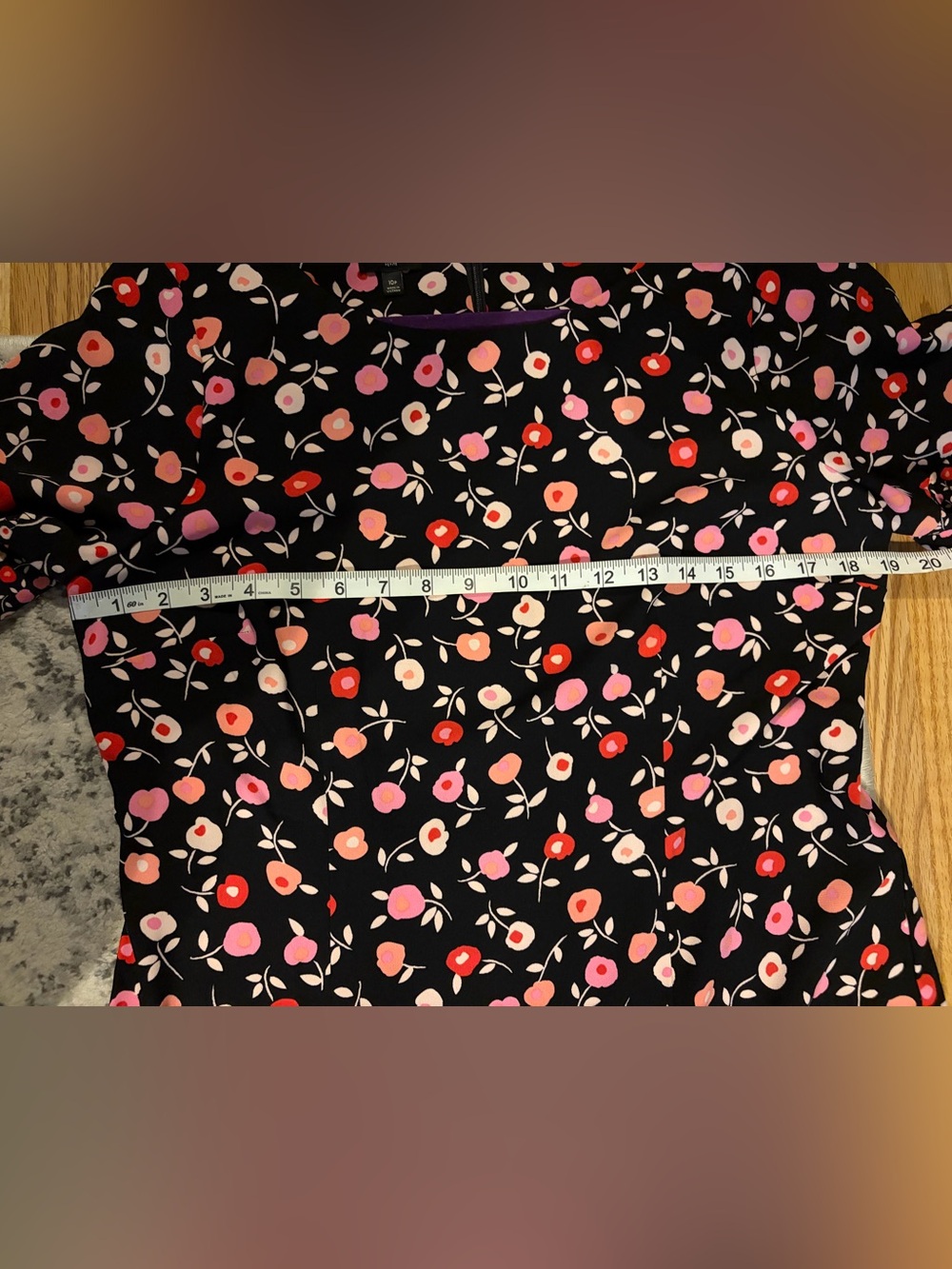 Talbots Floral Flounce Hem Dress Pink Red Black Ruffle Sleeve 10P Petite - Picture 4 of 10